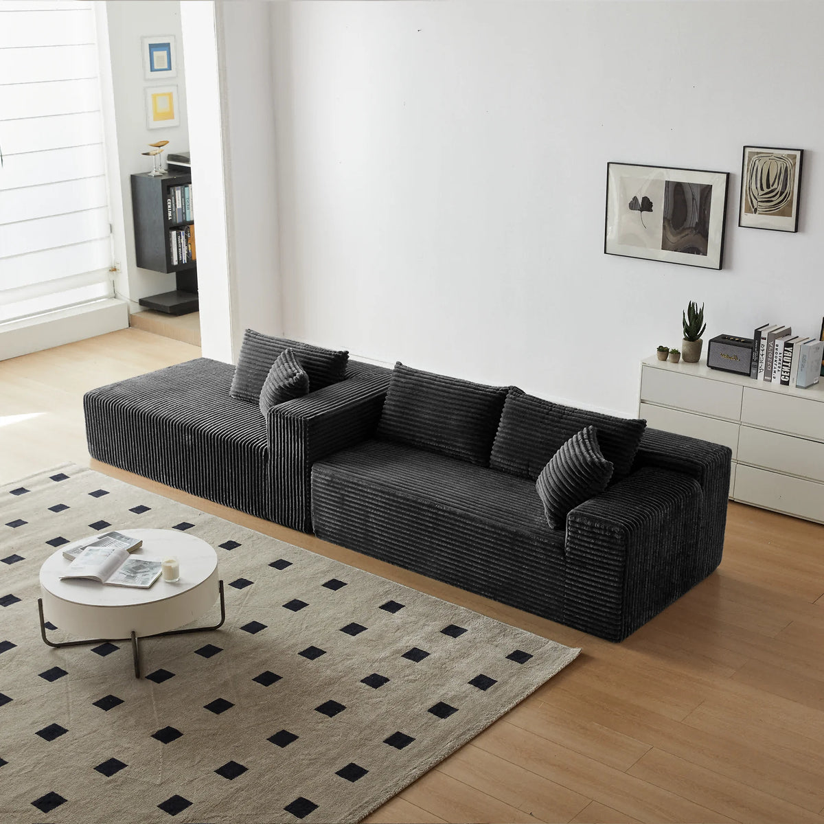 Modern Sherpa L-Shaped Flannel Modular Sectional Sofa Three Seat Corner Apartment Villa Living Room Armless Cushion Back Color