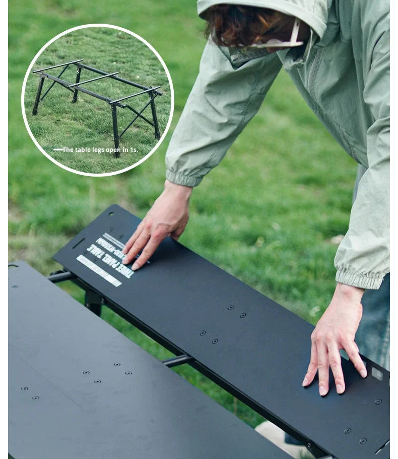 Lightweight Outdoor Furniture Portable Beach Picnic Camping Folding Table Three-piece Aluminum Alloy Plate Adjustable Height