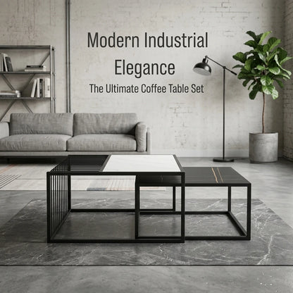 Modern Two-piece Design, Coffee Table, Metal Frame, Glossy Paint, Easy to Clean, Durable, Home Living Room Furniture