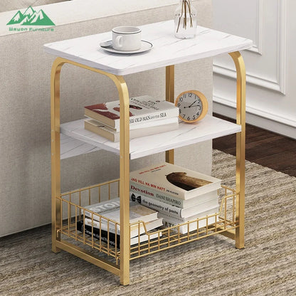 Wayon Ergonomic Side Sofa Table with Integrated Wire Basket Functional Coffee Table for Small Space