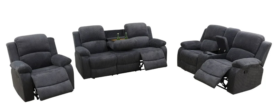 Beige Corduroy 3-Piece Living Room Recliner Sofa Set