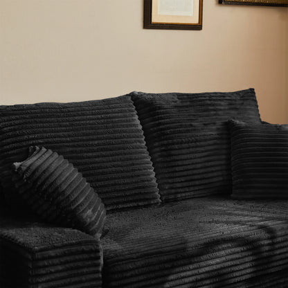 Breathable Black Flannel Fabric Square Modular Loveseat Sofa Bed Pull Sleeper Modern Upholstered Apartment Villa Bedroom Lounge