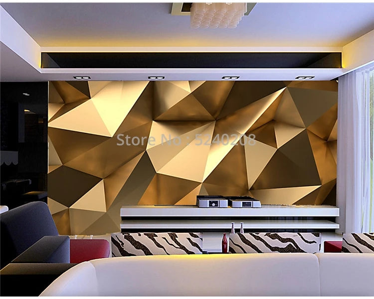 Photo Wallpaper Modern 3D Stereo Golden Geometric Murals Living Room TV Background Wall Decor Self-Adhesive Waterproof Stickers