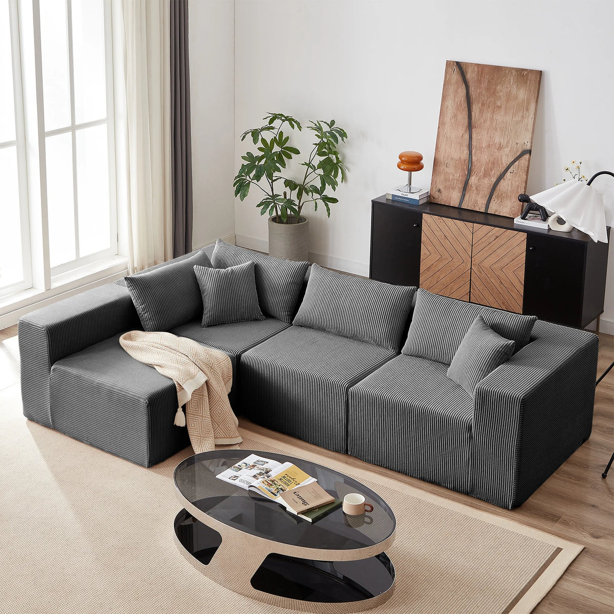 High Compact Multi-seat Luxury Light Gray Flannel Upholstered Sofa Bed Set Modern Sectional Eco-Friendly Apartment Tufted Villa