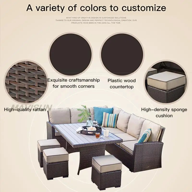 Nordic Rattan Sofa Combination For Courtyard Balcony Patio With Coffee Table Outdoor Garden Furniture Set Leisure Corner Sofas