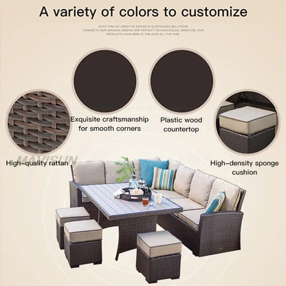Nordic Rattan Sofa Combination For Courtyard Balcony Patio With Coffee Table Outdoor Garden Furniture Set Leisure Corner Sofas