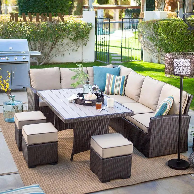 Nordic Rattan Sofa Combination For Courtyard Balcony Patio With Coffee Table Outdoor Garden Furniture Set Leisure Corner Sofas
