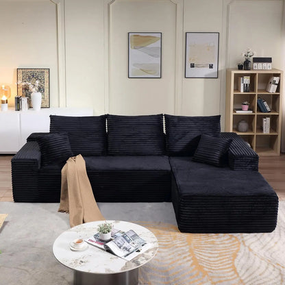 L-Shaped Boneless Modular Cloud Sofa, Plush Corduroy Modern Sectional, Deep Seat Upholstered Chaise No Assembly for Living Room