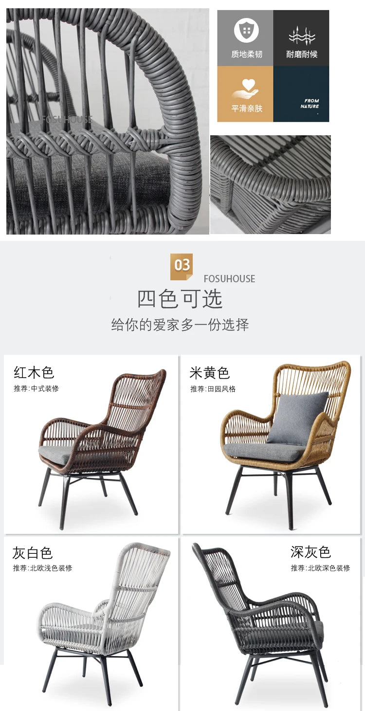 Rattan Chair Three Piece Set Balcony Table Combination Outdoor Furniture Armrest Single Rattan Sofa Recliner Patio Outdoor Chair