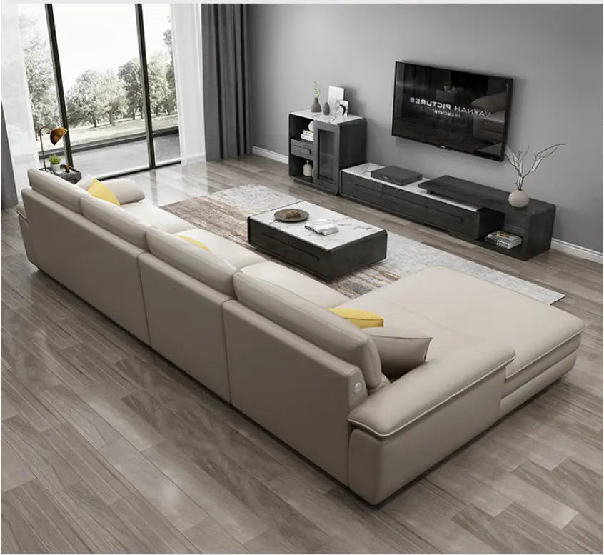 MANBAS Nordic Living Room Sofa Italian Genuine Leather Couch L-shaped Sectional Sofa Sets for Home Furniture Seating Room