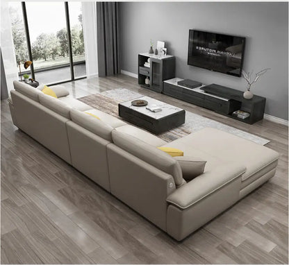 MANBAS Nordic Living Room Sofa Italian Genuine Leather Couch L-shaped Sectional Sofa Sets for Home Furniture Seating Room