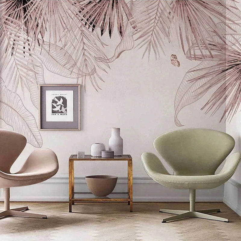 Custom Mural Wallpaper 3D Stereo Tropical Plant Butterfly Leaves Wall Painting Living Room TV Sofa Bedroom Papel De Parede Sala