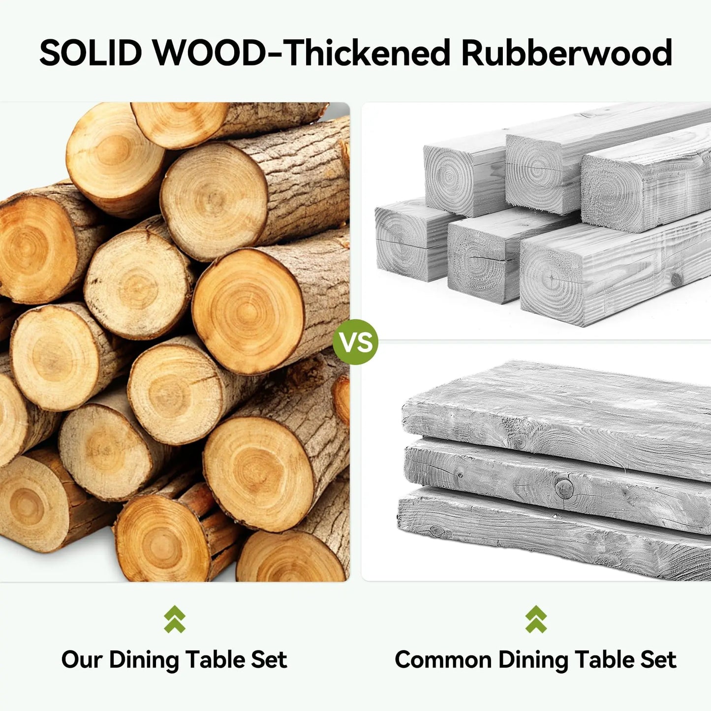 5-Piece Solid Wood Dining Table Set for 4