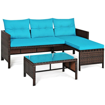 DB Modern Outdoor Patio Corner Rattan Sofa Set 3-Piece Durable PE Furniture for Garden or Living Room for Warehouse Use