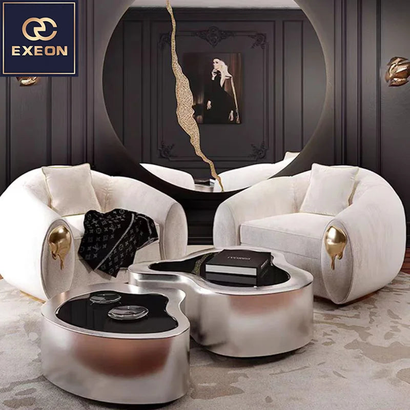 Luxury Villa Design Living Room Furniture Gold Stainless Steel Coffee Table Irregular Design High-end Metal Coffee Table