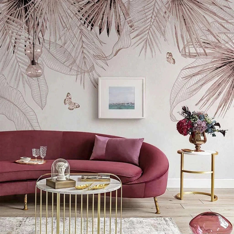 Custom Mural Wallpaper 3D Stereo Tropical Plant Butterfly Leaves Wall Painting Living Room TV Sofa Bedroom Papel De Parede Sala