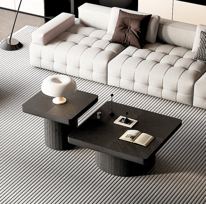 Modern Wood Nesting Coffee Table Set 2-Piece Cylindrical Fluted Pedestal Eco-Friendly Durable Living Room Furniture