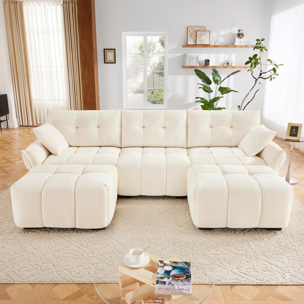 Cream-style Cotton Candy Sofa Set Living Room Furniture Modern Sofa Minimalism Soft Cloud White Lambs Wool Fabric Sofa for Home