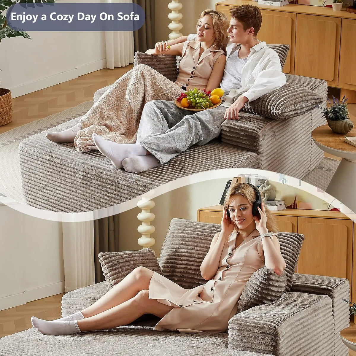 Compress Single Lazy Sofa Corduroy Sectional Sofa Living Room Bedroom Recliner
