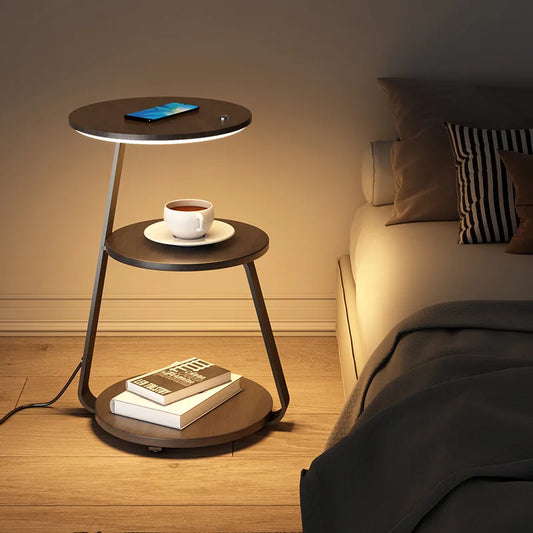 Modern Wood Metal Marble Wireless Charging Bedroom Led Night Light Living Room Shelf Coffee Table Bedside Floor Lamp