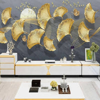 Custom Photo Wallpaper Modern Minimalist Light Luxury 3D Golden Ginkgo Background Wall Mural Living Room TV Sofa Papel De Parede