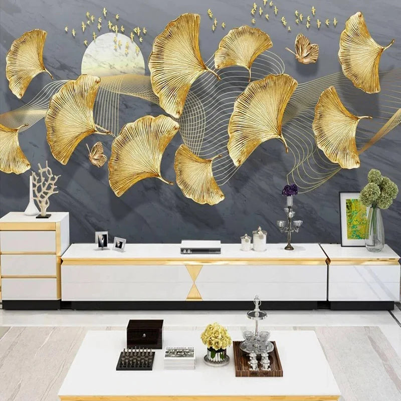 Custom Photo Wallpaper Modern Minimalist Light Luxury 3D Golden Ginkgo Background Wall Mural Living Room TV Sofa Papel De Parede