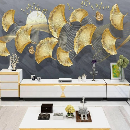 Custom Photo Wallpaper Modern Minimalist Light Luxury 3D Golden Ginkgo Background Wall Mural Living Room TV Sofa Papel De Parede