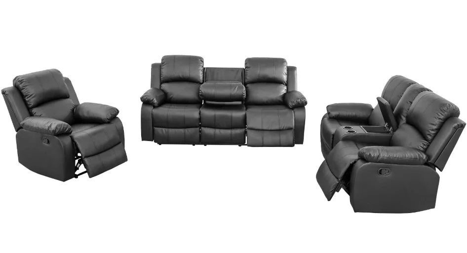 Beige Corduroy 3-Piece Living Room Recliner Sofa Set