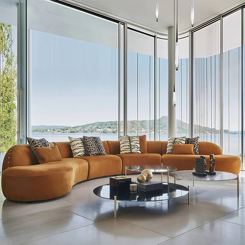 Italian High-End Luxury Modern Designer Curved Sofa Set Convertible and Upholstered for Modern Fashion Living Room Furniture