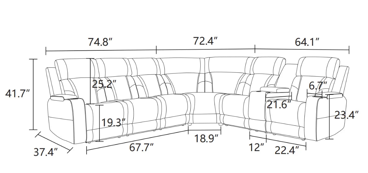 Living Room Hotel Convertible Leather Sectional Sofa Set with U-Shape Recliner