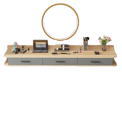 Hanging Wall-mounted Floating Bedroom Makeup Dressing Table Modern Simple Design Panel Rounded Corners Round Mirror Bedside Desk