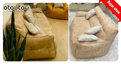 OTAUTAU 3-seat Retro Faux Leather Bean Bag Sofa Cover SF003【No Filler Inside ! You Need To Buy The Filler By Yourself！】