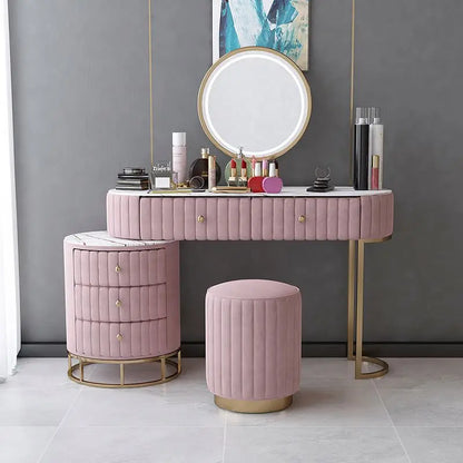 Nordic Modern Vanity Dresser With Drawers, Bedroom Furniture Makeup Dresser With Mirror, Dressing Table With Lights