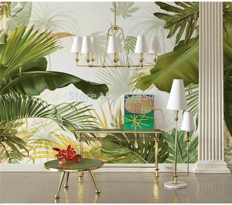 Custom Any Size Mural Wallpaper Nordic Hand Painted Tropical Leaves Plants Indoor Luxury Backdrop Wall Painting Papel De Parede