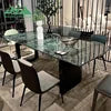 Wayon Luxury Green Sintered Stone Dining Table Set Glossy Faux Marble Top Black Pedestal Base Kitchen Furniture