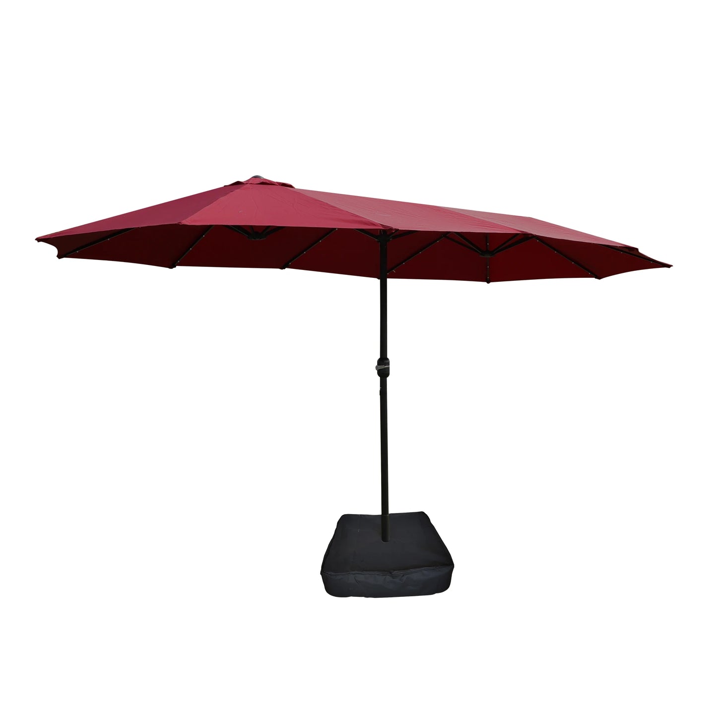 Large 15x9 FT Red Double-Sided Rectangular Outdoor Twin Patio Market Umbrella Foldable and Waterproof with Light and Base