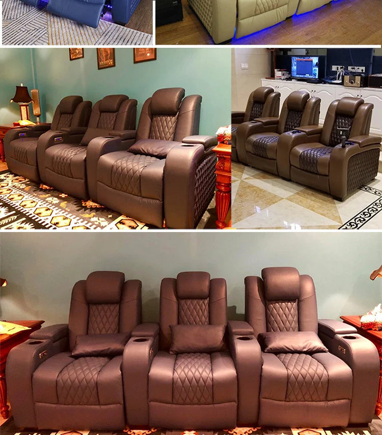 Multifunctional Electric Recliner Home Theater Living Room Sofa Genuine Leather Couch Nordic Cinema Modern Relax Massage Chair