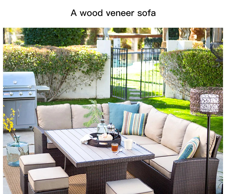 Nordic Rattan Sofa Combination For Courtyard Balcony Patio With Coffee Table Outdoor Garden Furniture Set Leisure Corner Sofas