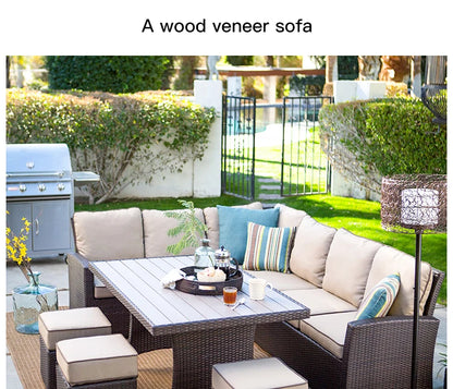 Nordic Rattan Sofa Combination For Courtyard Balcony Patio With Coffee Table Outdoor Garden Furniture Set Leisure Corner Sofas
