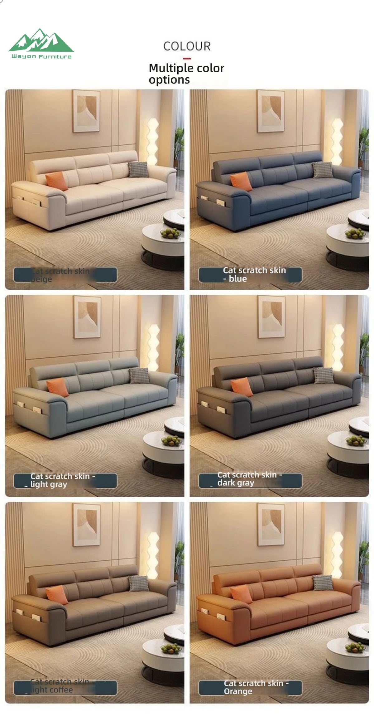 Wayon  Modern Italian Light Luxury Straight Sofa Gray Fabric with Storage Pockets and Pillows for Small Living Room