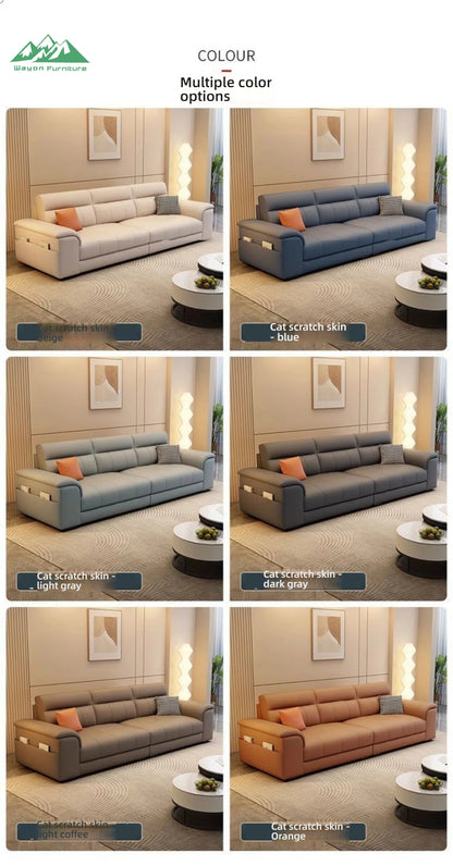 Wayon  Modern Italian Light Luxury Straight Sofa Gray Fabric with Storage Pockets and Pillows for Small Living Room