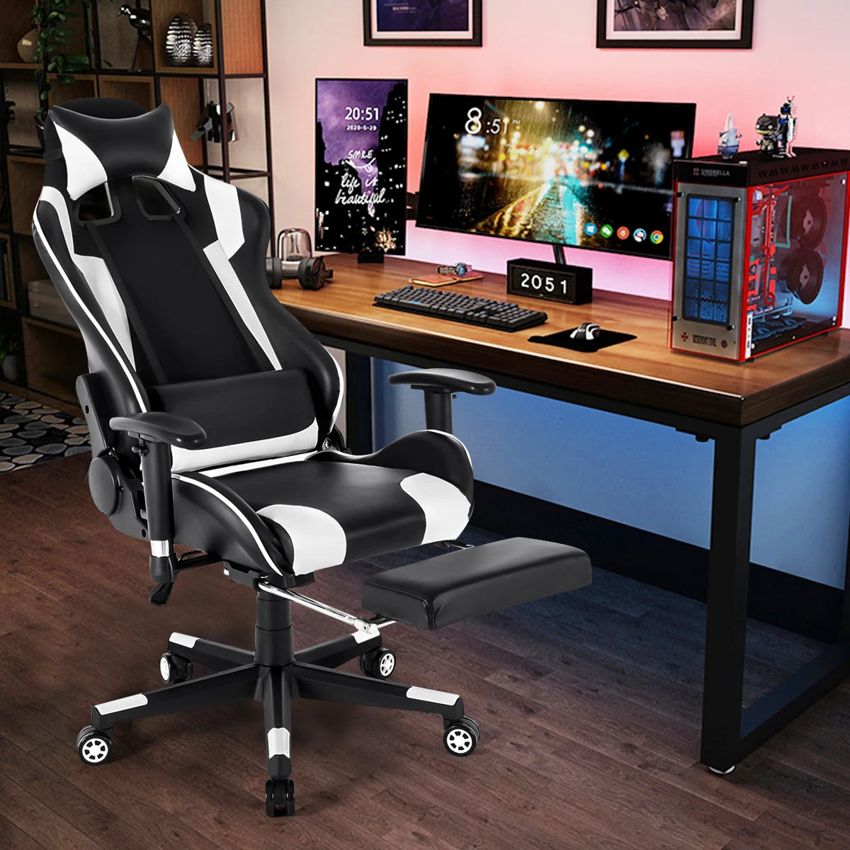 Leather Office Gaming Chair Home Internet Cafe Racing Chair WCG Gaming Ergonomic Computer Chair Swivel Lifting Lying Gamer Chair