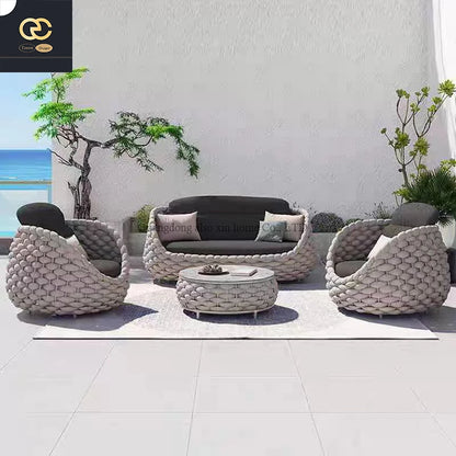 New Design Northern Europe Outdoor Luxury Rattan Woven Combination Sofa Simple Villa Design Terrace Furniture