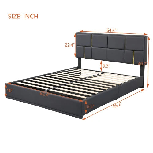 2-Piece  Size MDF Bedroom  Adjustable Height Convertible Upholstered Platform Bed Hydraulic Storage Home Furniture