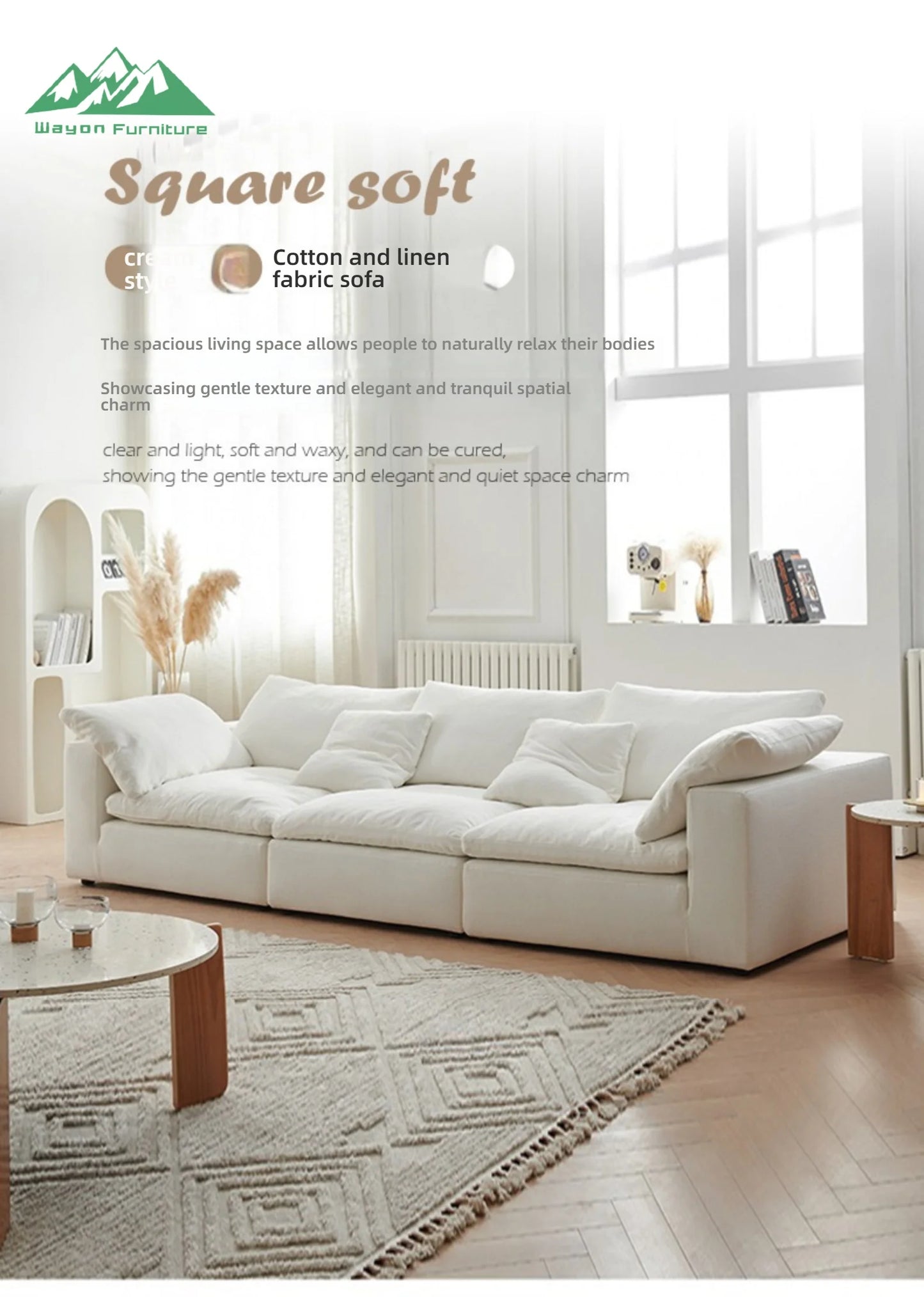 Wayon   Modern Modular Sofa with Wooden Legs Light Beige Fabric for Apartment Living Room Flexible Sectional