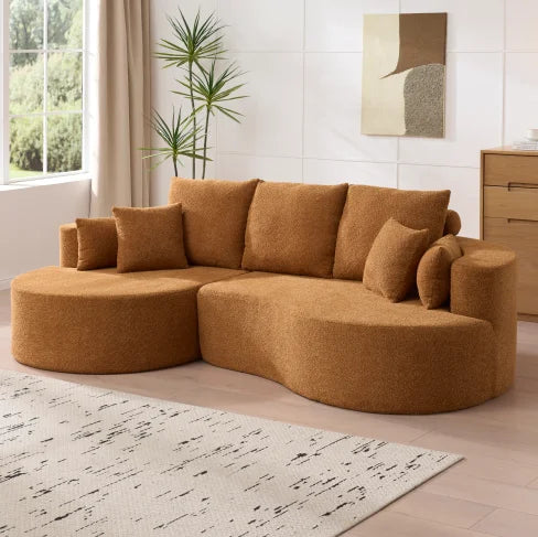 106 In. 2-Piece Modern Reclining Fabric Cloud Curved Sectional Sofa Set with Chaise for Villa Living Room Bedroom Apartment-Gray