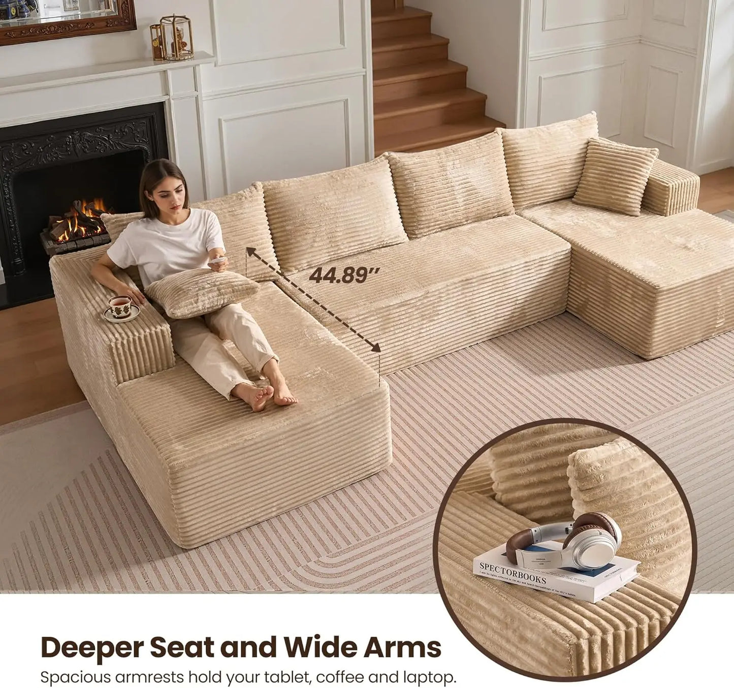 Factory Wholesale Modular U-Shape Cloud Sofa with Reversible Chaise, Vacuum Compressed & Boneless