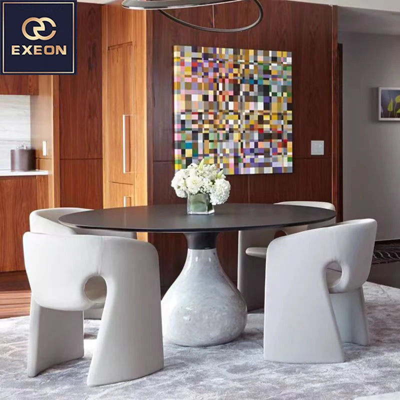 Italian Furniture Minimal Design Dining Table Natural Marble Modern Mansion Designer Round Dining Table