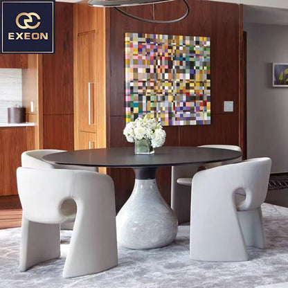 Italian Furniture Minimal Design Dining Table Natural Marble Modern Mansion Designer Round Dining Table
