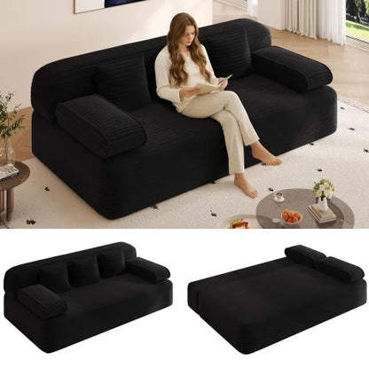 78.7" Frameless Modern Sofa Set 2-in-1 Convertible Sofa Bed with 3 Pillows Plush Corduroy Fabric Multi-Functional 3-Seater Villa